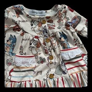 Boutique Little Girls Toddler Sassy Saul Bluey Bingo Christmas Holiday Outfit